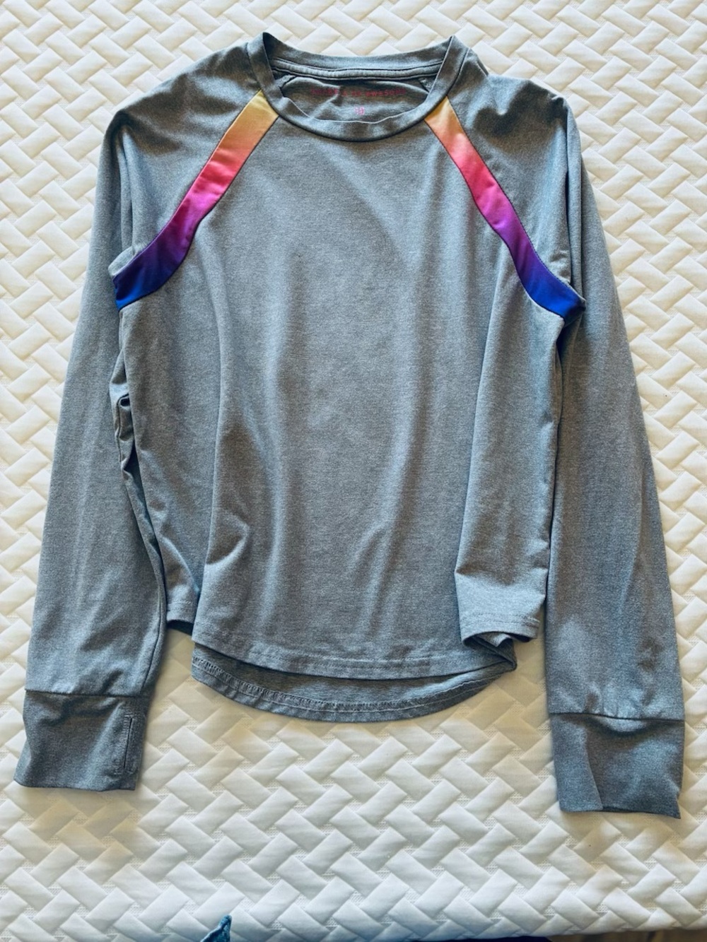 Kids Long Sleeve Active Tee in Gray with Bright Shoulder Accents